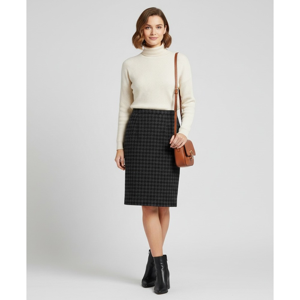 Vintage Anne Klein Wool Pencil Skirt‎ Womens 8 Houndstooth Dark Academia Career